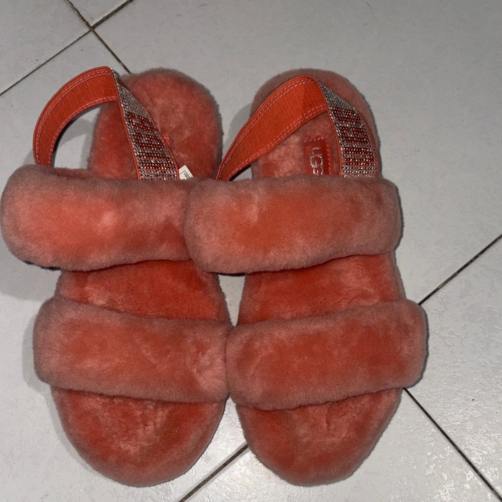 UGG Coral Double-Strap Slide Sandals with Sparkle Slingback
